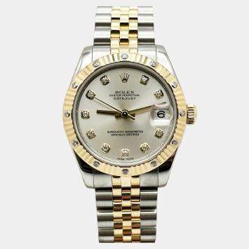 Pre Owned Rolex Datejust 178313 Automatic Diamond 18k Yellow Gold Stainless Steel Men's Wristwatch 31 mm