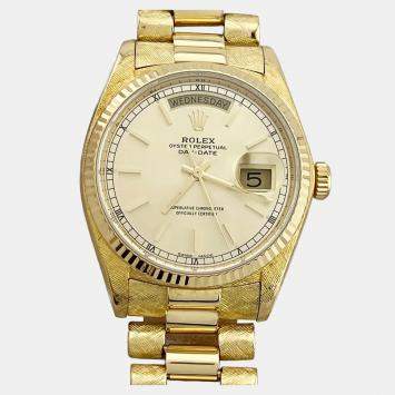 Pre Owned Rolex President Day-Date 18038 Automatic Florentine 18k Yellow Gold Men's Wristwatch 36 mm