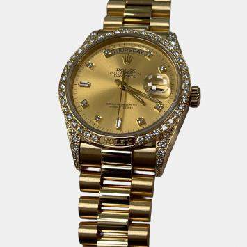 Pre Owned Rolex President Day-Date 18138 Automatic Diamond 18k Yellow Gold Men's Wristwatch 36 mm