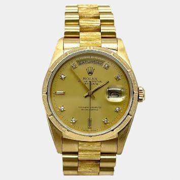 Pre Owned Rolex President Day-Date 18248 Automatic Champagne Diamond 18k Gold Men's Wristwatch 36 mm