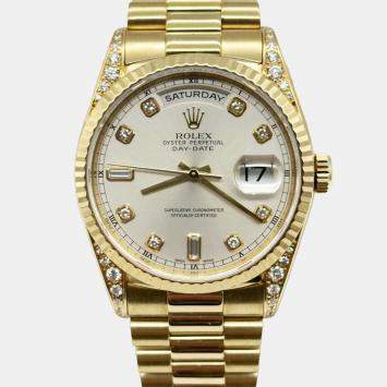 Pre Owned Rolex President Day-Date 18338 Automatic Diamond 18k Yellow Gold Men's Wristwatch 36 mm