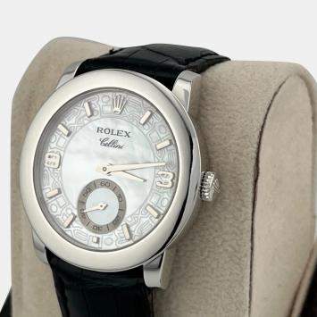Pre Owned Rolex Cellini 5240 Manual Winding Mother of Pearl Platinum Men's Wristwatch 35 mm