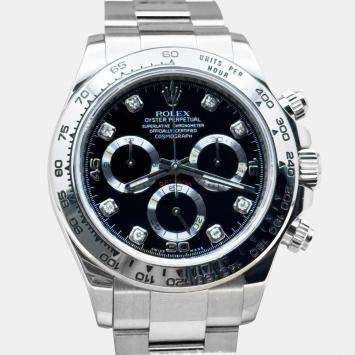 Pre Owned Rolex Cosmograph Daytona 116509 Automatic Black Diamond 18K White Gold Men's Wristwatch 40 mm