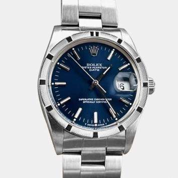 Pre Owned Rolex Date 15010 Automatic Blue Stainless Steel Men's Wristwatch 34 mm