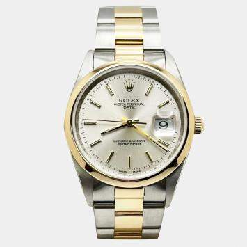 Pre Owned Rolex Date 15203 Automatic Silver 18K Yellow Gold Stainless Steel Men's Wristwatch 34 mm