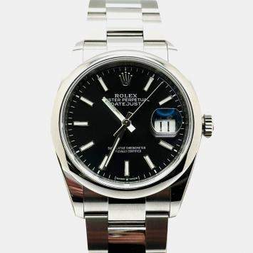 Pre Owned Rolex Datejust 126200 Automatic Black Stainless Steel Men's Wristwatch 36 mm