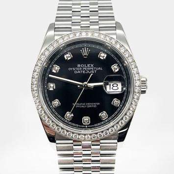 Pre Owned Rolex Datejust 126284RBR Automatic Black Diamond Stainless Steel Men's Wristwatch 36 mm