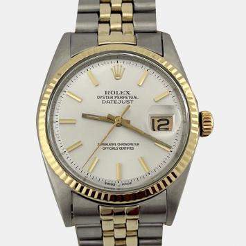 Pre Owned Rolex Datejust 1601 Automatic Silver 14K Yellow Gold Stainless Steel Men's Wristwatch 36 mm