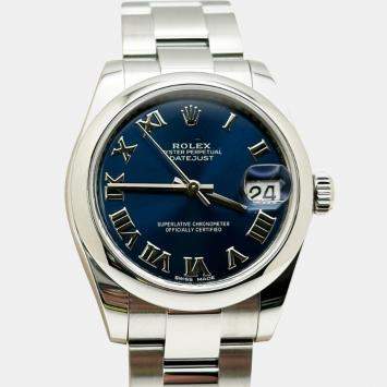 Pre Owned Rolex Datejust 178240 Automatic Blue Stainless Steel Men's Wristwatch 31 mm