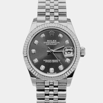 Pre Owned Rolex Datejust 278274 Automatic Grey Diamond 18K White Gold Stainless Steel Men's Wristwatch 31 mm