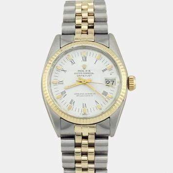 Pre Owned Rolex Datejust 6824 Automatic White 14K Yellow Gold Stainless Steel Men's Wristwatch 31 mm