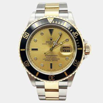 Pre Owned Rolex Submariner 16613 Automatic Champagne Diamond 18K Yellow Gold Stainless Steel Men's Wristwatch 40 mm