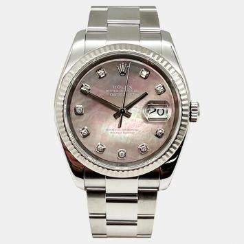 Pre Owned Rolex Datejust 116234 Automatic Mother Of Pearl 18K White Gold & Stainless Steel Men's Wristwatch 36mm