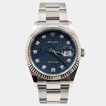 Pre Owned Rolex Datejust 126234 Automatic Blue Diamond Stainless Steel 18K White Gold Men's Wristwatch 36 mm