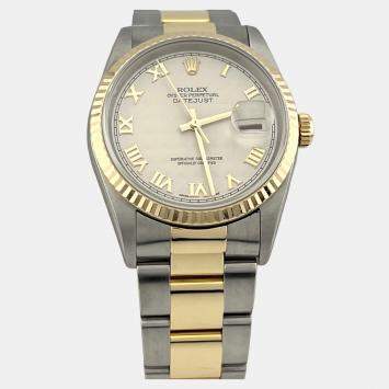 Pre Owned Rolex Datejust 16233 Automatic Roman Ivory Stainless Steel 18K Yellow Gold Men's Wristwatch 36 mm
