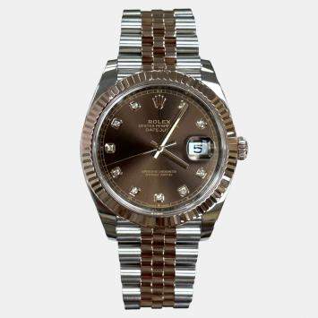 Pre Owned Rolex Datejust 126331 Automatic Chocolate Diamond 18K Rose Gold Stainless Steel Men's Wristwatch 41 mm