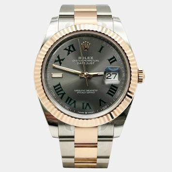 Pre Owned Rolex Datejust 126331 Automatic Slate Wimbledon 18K Rose Gold Stainless Steel Men's Wristwatch 41 mm