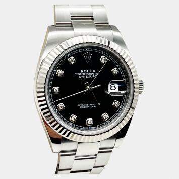 Pre Owned Rolex Datejust 126334 Automatic Black Diamond 18K White Gold Stainless Steel Men's Wristwatch 41 mm