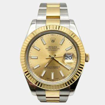 Pre Owned Rolex Datejust II 116333 Automatic Champagne 18K Yellow Gold Stainless Steel Men's Wristwatch 41 mm