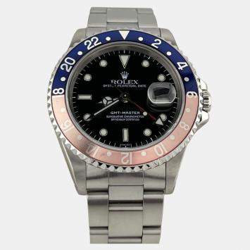 Pre Owned Rolex GMT Master Pepsi 16700 Automatic Black Stainless Steel Men's Wristwatch 40 mm