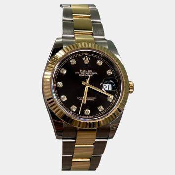 Pre Owned Rolex Datejust 126333 Automatic Black Diamond 18K Yellow Gold Stainless Steel Men's Wristwatch 41 mm