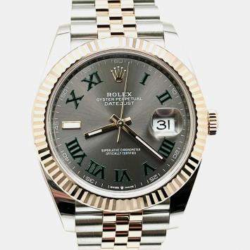 Pre Owned Rolex Datejust 126331 Automatic Slate Wimbledon 18K Rose Gold Stainless Steel Men's Wristwatch 41 mm