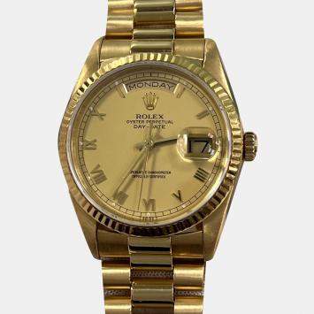Pre Owned Rolex President Day-Date 18238 Automatic Champagne 18K Yellow Gold Men's Wristwatch 36 mm