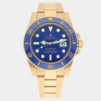 Pre Owned Rolex Submariner 116618LB Automatic Blue 18K Yellow Gold Men Watch 40mm