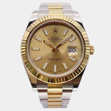 Pre Owned Rolex Datejust II 116333 Automatic Champagne Dial Stainless Steel 18k Yellow Gold Men's Wristwatch 41mm