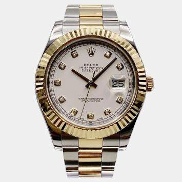 Pre Owned Rolex Datejust II 116333 Automatic White Diamond Dial Stainless Steel 18k Yellow Gold Men's Wristwatch 41mm