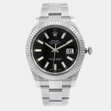 Pre Owned Rolex Datejust II 116334 Automatic Black Dial 18k White Gold Stainless Steel Men's Wristwatch 41mm