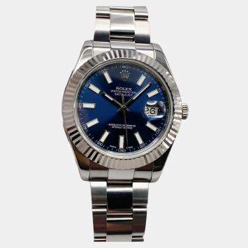 Pre Owned Rolex Datejust II 116334 Automatic Blue Dial Stainless Steel 18k White Gold Men's Wristwatch 41mm