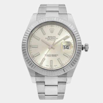 Pre Owned Rolex Datejust II 116334 Automatic Silver Dial Stainless Steel 18k White Gold Men's Wristwatch 41mm