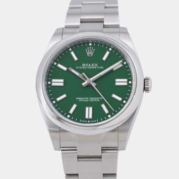 Pre Owned Rolex Oyster Perpetual 124300 Automatic Green Stainless Steel Men's Wristwatch 41 mm