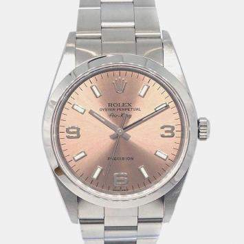 Pre Owned Rolex Air-King 14000 Automatic Pink Stainless Steel Men's Wristwatch 34 mm