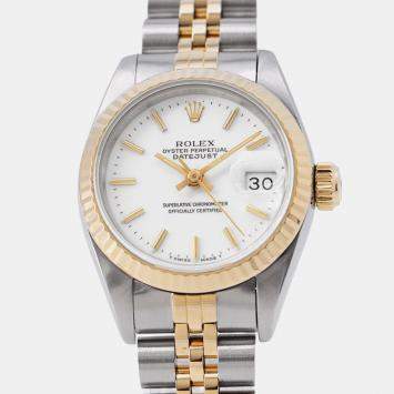 Pre Owned Rolex Datejust 69173 Automatic White 18k Yellow Gold Stainless Steel Men's Wristwatch 26 mm