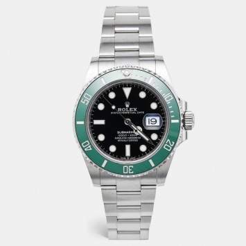 Pre Owned Rolex Submariner 'Starbucks' M126610LV-0002 Green Black Dial Cerachrom Oystersteel Men's Wristwatch 41 mm