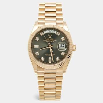 Pre Owned Rolex Day - Date President M128235-0050 Slate Dial 18K Everose Gold Diamond Men's Wristwatch 36 mm