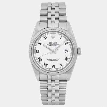 Pre Owned ساعة يد رجالية رولكس ديتجست 16234 أوتوماتيكية ستانلس ستيل بيضاء 36 ملم