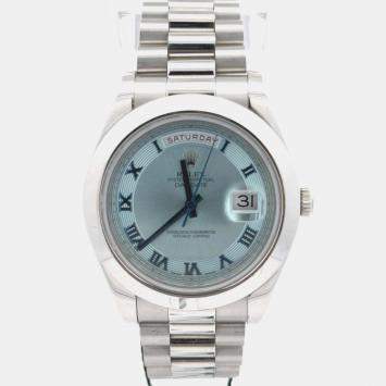 Pre Owned Rolex Day-Date 218206 Ice Blue Platinum Automatic Men Wristwatch 41 MM
