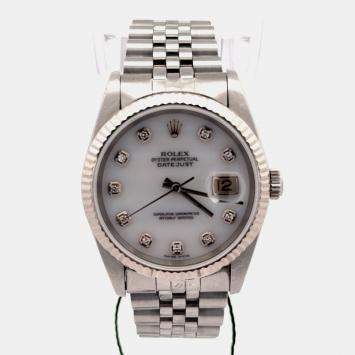 Pre Owned Rolex Datejust 16234 White Stainless Steel, Diamond Automatic Men's Watches 36mm