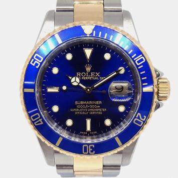 Pre Owned Rolex Submariner 16613 Blue 18K Yellow Gold Stainless Steel Automatic Men's Watches 40mm