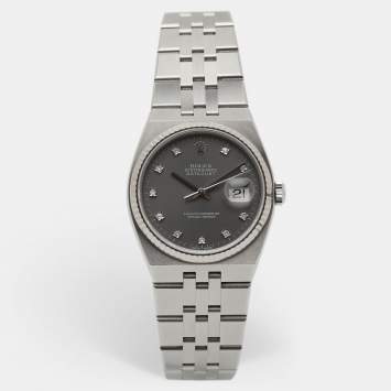 Pre Owned Rolex Datejust Oysterquartz 17014A Grey Dial Stainless Steel Diamond Men's Wristwatch 36 mm