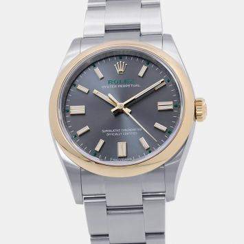 Pre Owned Rolex Oyster Perpetual 126003 Slate Dial Stainless Steel 18K Yellow Gold Automatic Women's Wristwatch 36mm