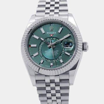 Pre Owned Rolex Sky-Dweller 336934 Mint Green Dial 18K White Gold Stainless Steel Automatic Men's Wristwatch 42mm
