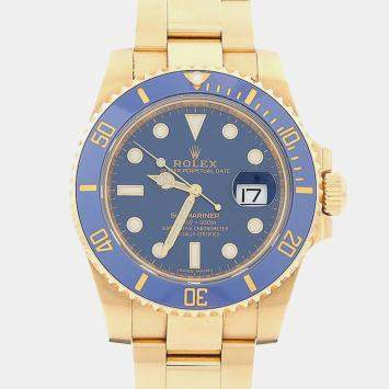 Pre Owned Rolex Submariner 116618LB Blue 18K Yellow Gold Automatic Men's Watches 40mm