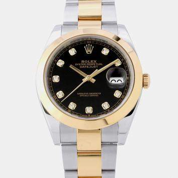 Pre Owned Rolex Datejust 126303G Black 18K Yellow Gold Stainless Steel Diamond Automatic Men's Watches 41mm