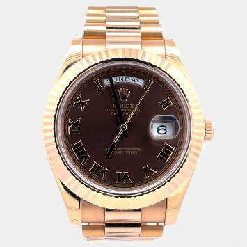 Pre Owned Rolex Day - Date President 218235 Brown Rose Gold Automatic Men's Wristwatch 31mm