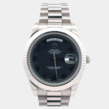 Pre Owned Rolex Day-Date II 218239 Grey White Gold Automatic Men's Wristwatch 41mm