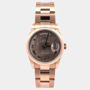 Pre Owned Rolex Day-Date 118205 Mother Of Pearl Rose Gold Automatic Men's Wristwatch 36mm